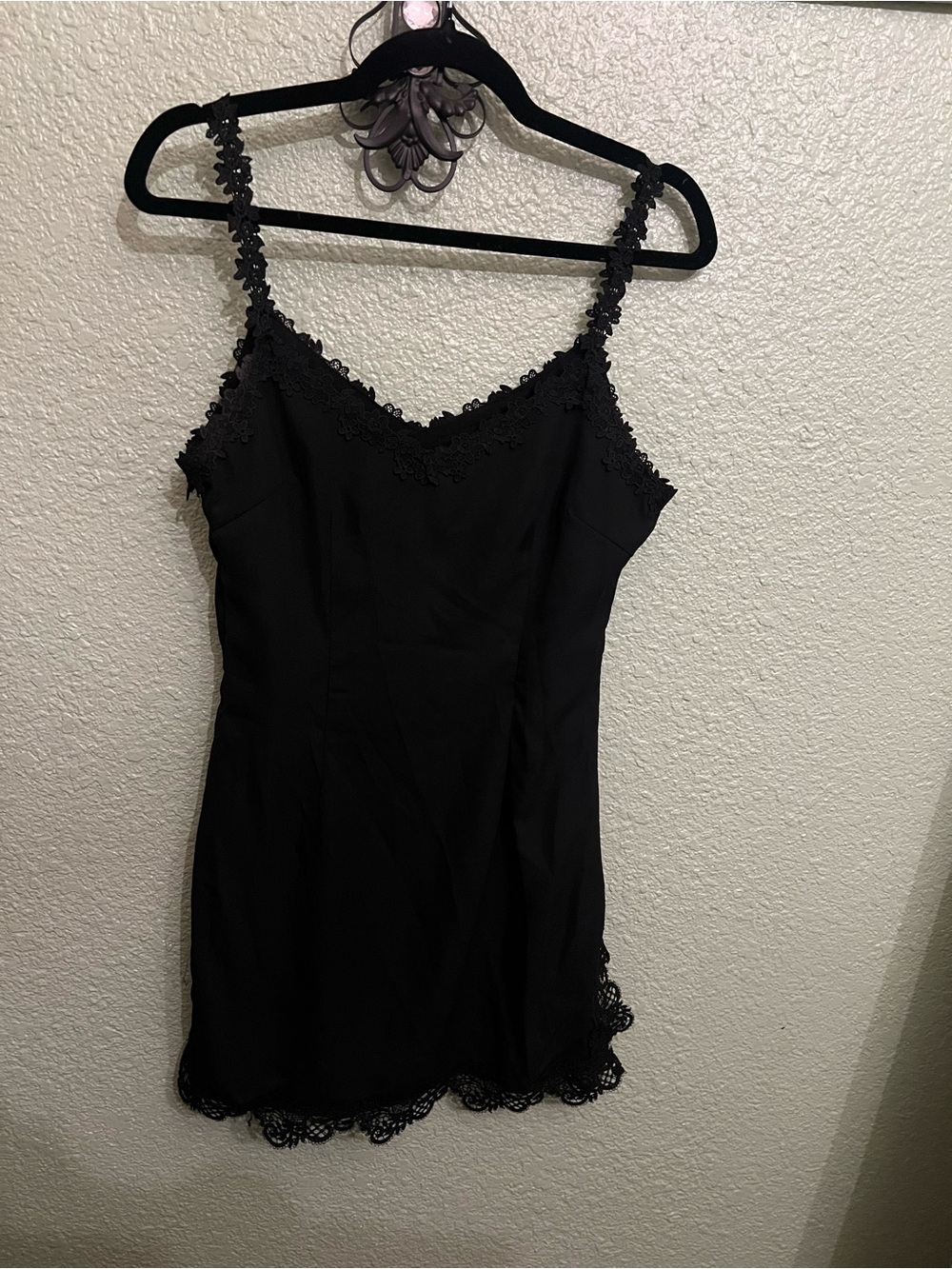 Superdown Black Lace-Trim Slip Mini Dress